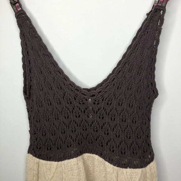 FREE People Brown Crochet & Beige Knit Dress Size Small - Picture 2 of 8
